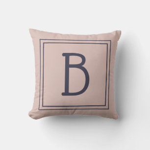 Coussin Monogramme encadré tendance rose doux et bleu fonc