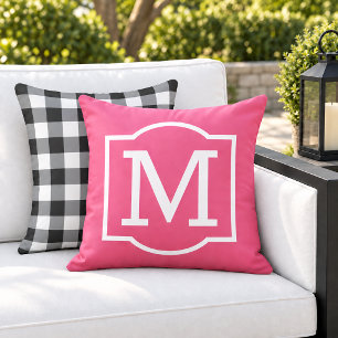 Coussin Monogramme entre parenthèses blanc rose vif gras