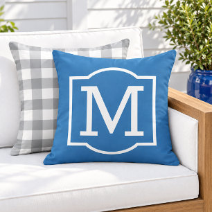 Coussin Monogramme entre parenthèses cobalt bleu blanc gra