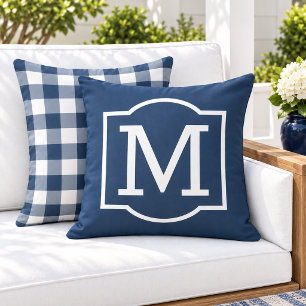 Coussin Monogramme entre parenthèses Navy blanc classique