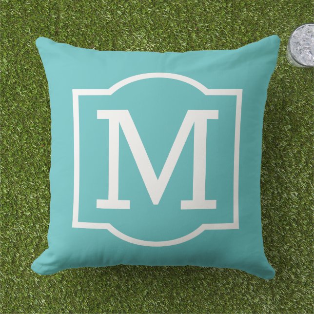 Coussin Monogramme entre parenthèses turquoise blanc gras (Herbe)