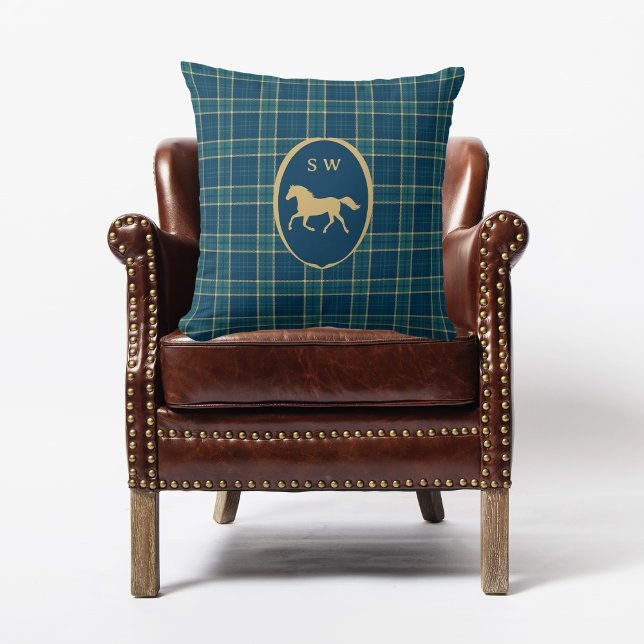 Coussin Monogramme équestre classique du cheval Tartan Pla (Créateur téléchargé)