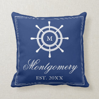 Coussin Monogramme et nom de famille de gouvernail de