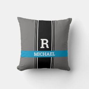 Coussin Monogramme et nom en gras, Gris bleu et Gris noir