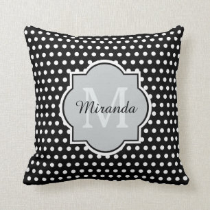 Coussin Monogramme et nom en noir et blanc des Pois