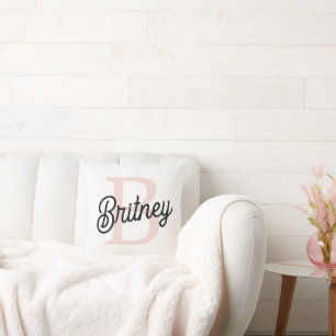 Coussin Monogramme et nom personnalisé moderne Pastel Pink