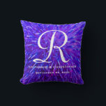 Coussin Monogramme et noms Purple Floral Abstrait<br><div class="desc">Cet oreiller de 16" x 16" carré à jetons violet monogrammé est décoré avec notre photo de closeup abstraite originale rehaussée d'une fleur. Monogramme et noms sont blancs. Motif et texte répètent à l'arrière. Le tissu par défaut est le coton, mais aussi disponible en polyester. Décor maison unique et belle,...</div>