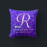 Coussin Monogramme et noms Purple Floral Abstrait<br><div class="desc">Cet oreiller de 16" x 16" carré à jetons violet monogrammé est décoré avec notre photo de closeup abstraite originale rehaussée d'une fleur. Monogramme et noms sont blancs. Motif et texte répètent à l'arrière. Le tissu par défaut est le coton, mais aussi disponible en polyester. Décor maison unique et belle,...</div>