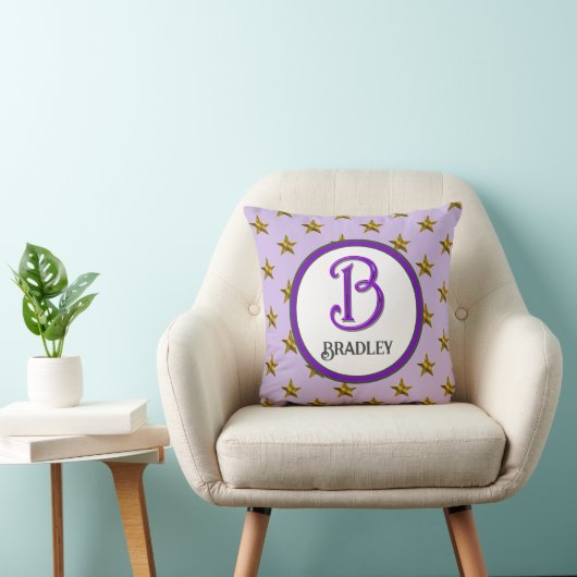 Coussin Monogramme étoile initiale de famille couleur nom (Chaise)