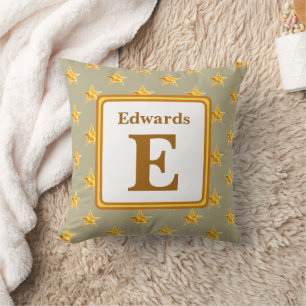 Coussin Monogramme étoile initiale décoration maison or ja