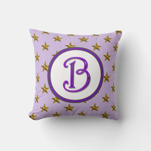 Coussin Monogramme étoile initiale famille violet céleste (Recto)