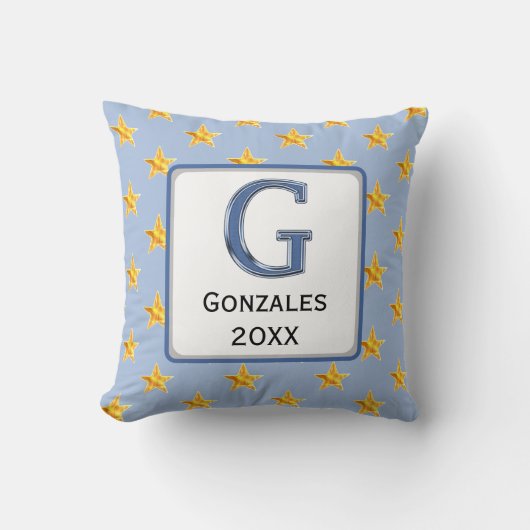 Coussin Monogramme étoile initiale jaune bleu simple moder (Recto)