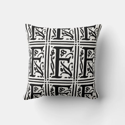 Coussin Monogramme F Modèle floral noir et blanc initial (Verso)