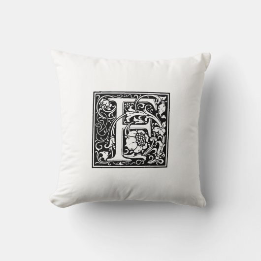Coussin Monogramme F Modèle floral noir et blanc initial (Recto)