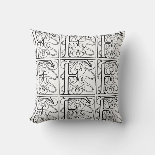 Coussin Monogramme F Modèle floral noir et blanc initial (Recto)