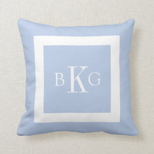 Coussin Monogramme fait sur commande blanc bleu-clair