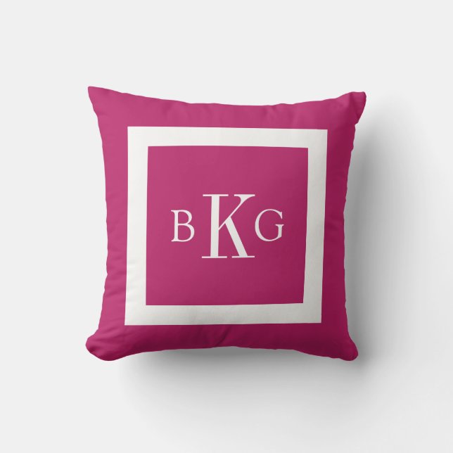 Coussin Monogramme fait sur commande blanc rose de baie (Recto)