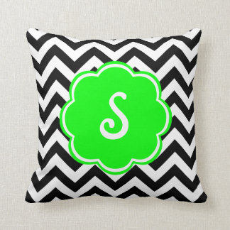 Coussin Monogramme fait sur commande vert au néon avec le