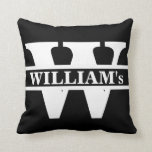 Coussin Monogramme familial initial personnalisé<br><div class="desc">Personnalisez l'initiale et le nom du monogramme familial à la place de l'initiale et du nom du modèle. Customisez et changez la couleur arrière - plan du noir à une autre couleur.si vous le souhaitez.</div>