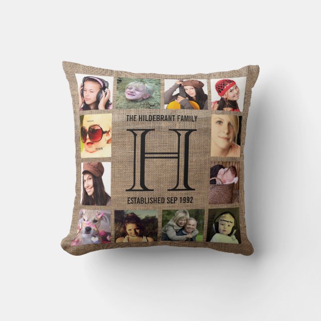 Coussin Monogramme Famille Moderne 12 Instagram Photos (Recto)