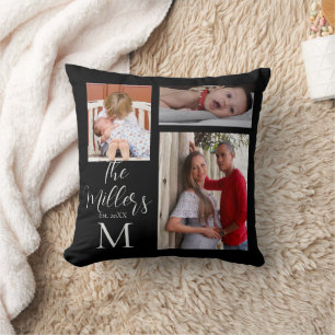 Coussin Monogramme Famille Photo Collage Customisé