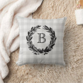 Coussin Monogramme Family Crest Wreath Grey Check (Couverture)