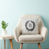 Coussin Monogramme Family Crest Wreath Grey Check (Chaise)