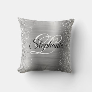 Coussin Monogramme fantaisie argenté de bord de la glitter