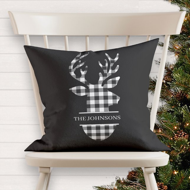 Coussin Monogramme Farmhouse Cerf noir et blanc plaqué (Créateur téléchargé)