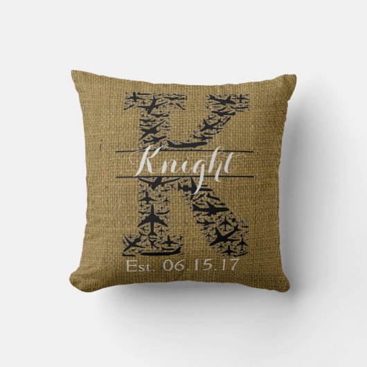 Coussin Monogramme fendu "K " d'avion rustique de toile de (Recto)