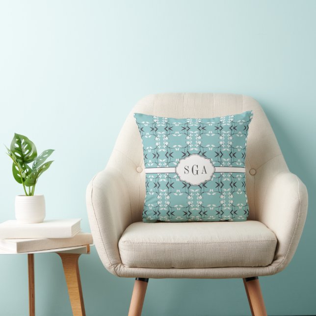 Coussin Monogramme Festive Royal Botanical Bleu de Mer (Chaise)