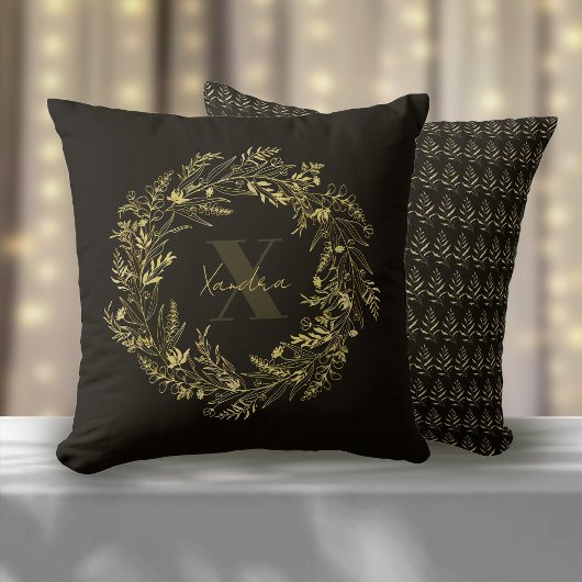 Coussin Monogramme feuille d'or lettre X