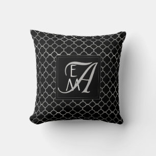 Coussin Monogramme FEUILLE QUATRE NOIR ARGENT Nouveaux mar