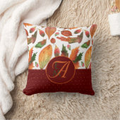 Coussin Monogramme Feuilles Automne Chute Profond Rouge Ve (Couverture)