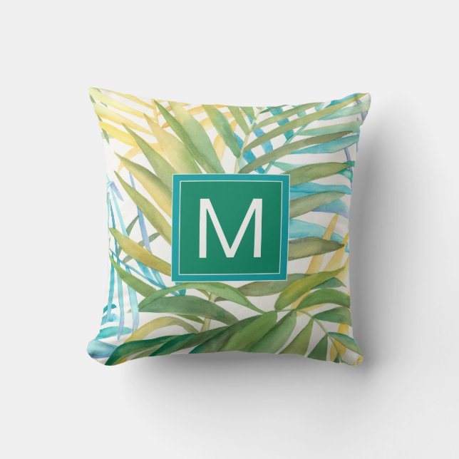 Coussin Monogramme| Feuilles de palmiers tropicaux (Recto)