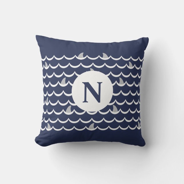 Coussin Monogramme fin requin bleu marine (Recto)