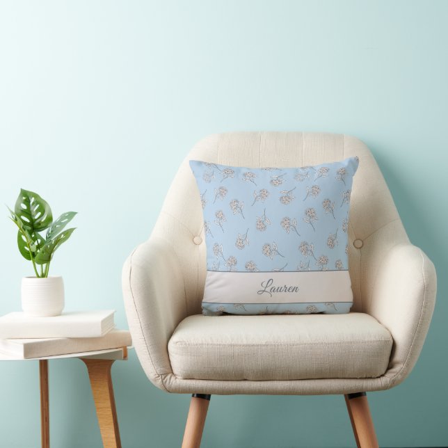 Coussin Monogramme Fleur Botanique Intemporelle Bleu Clair (Chaise)