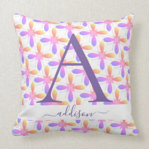 Coussin Monogramme Fleur Fille Colorée Nom