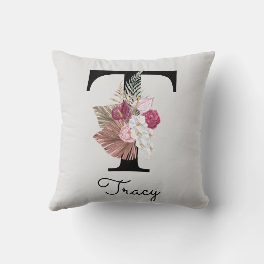 Coussin Monogramme Fleur rose initiale T (Verso)