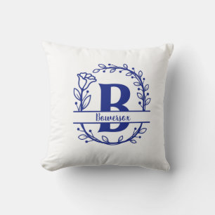 Coussin Monogramme floral B à éclats bleus