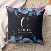 Coussin Monogramme floral bleu violet lunatique (Couverture)
