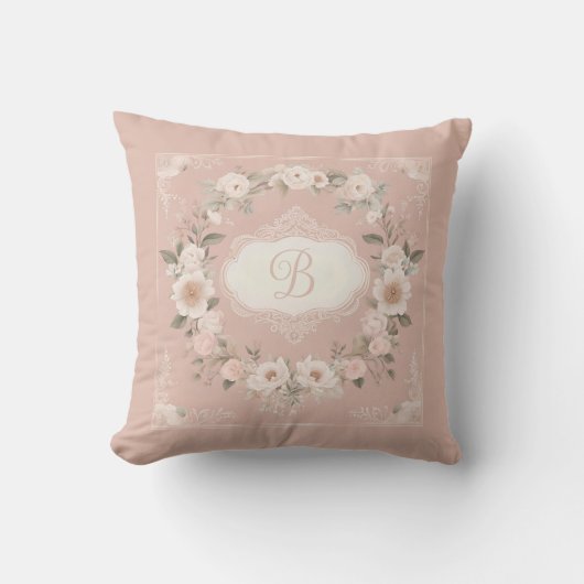 Coussin Monogramme floral Boho rose (Recto)