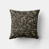 Coussin Monogramme Floral Élégant Noir Argent (Verso)