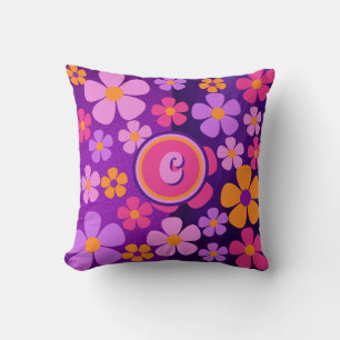 Coussin Monogramme Floral Fleur éclate vibrante