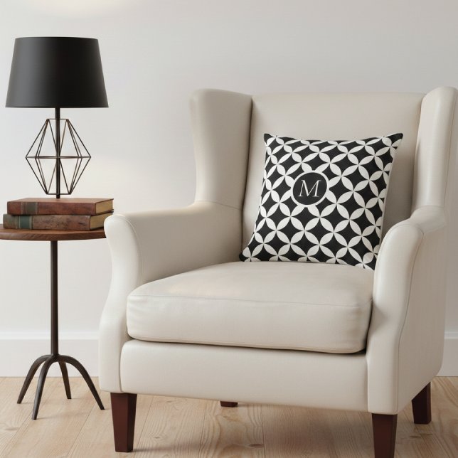 Coussin Monogramme floral géométrique moderne (Créateur téléchargé)
