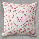Coussin Monogramme Floral Motif Botanique rose<br><div class="desc">Motif bohème moderne bohème bohème bohème bohème bohème bohème bohème bohème motif floral. Joli boho lâche peinture florale rose sur un arrière - plan blanc. Art original de Nic Squirrell. Modifiez le monogramme initial pour personnaliser.</div>