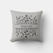 Coussin Monogramme Floral Noir & Gris Ferme Moderne (Recto)