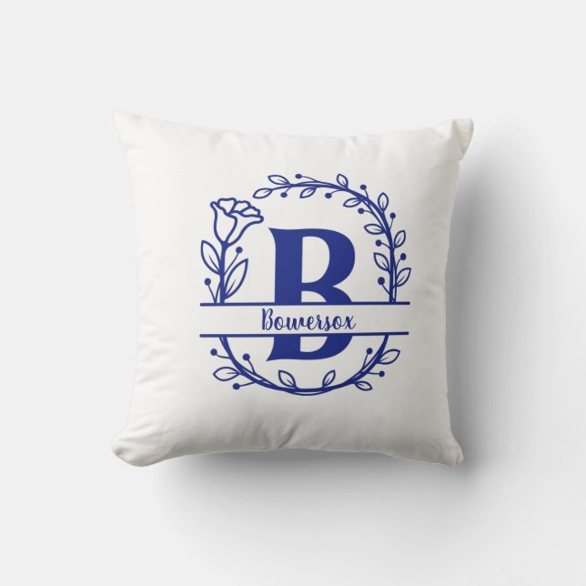 Coussin Monogramme floral partagé bleu Monogramme B  (Recto)