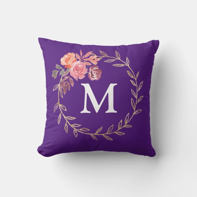 Coussin Monogramme floral personnalisé (Recto)