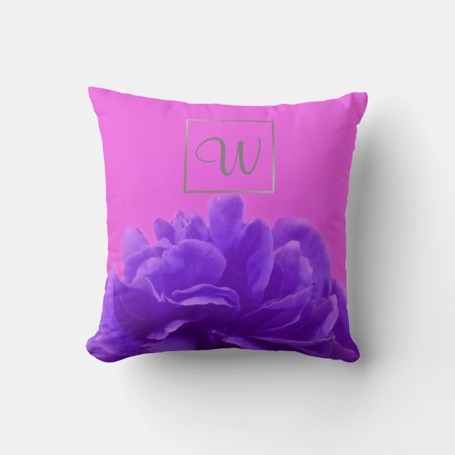 Coussin Monogramme floral pourpre initial (Recto)